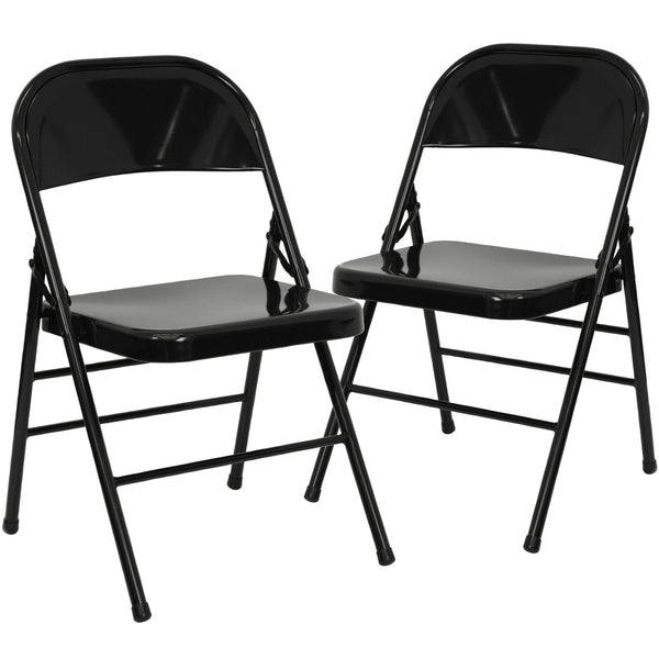 English Elm 2 Pack HERCULES Series Commercial-Grade Triple Braced Metal Folding Chairs for Events & Gatherings Black 2-HF3-MC-309AS-BK-GG