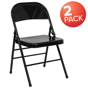 English Elm 2 Pack HERCULES Series Commercial-Grade Triple Braced Metal Folding Chairs for Events & Gatherings Black 2-HF3-MC-309AS-BK-GG