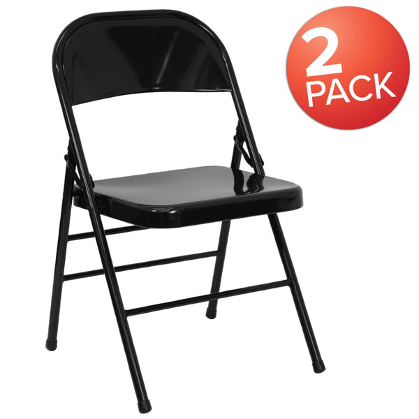 English Elm 2 Pack HERCULES Series Commercial-Grade Triple Braced Metal Folding Chairs for Events & Gatherings Black 2-HF3-MC-309AS-BK-GG