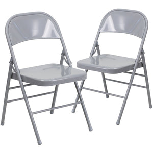 English Elm 2 Pack HERCULES Series Commercial-Grade Triple Braced Metal Folding Chairs for Events & Gatherings Gray 2-HF3-MC-309AS-GY-GG