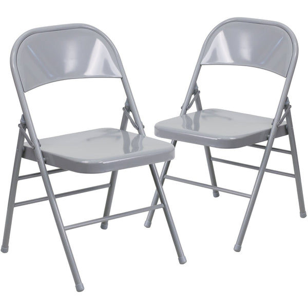 English Elm 2 Pack HERCULES Series Commercial-Grade Triple Braced Metal Folding Chairs for Events & Gatherings Gray 2-HF3-MC-309AS-GY-GG