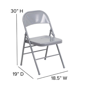 English Elm 2 Pack HERCULES Series Commercial-Grade Triple Braced Metal Folding Chairs for Events & Gatherings Gray 2-HF3-MC-309AS-GY-GG