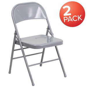 English Elm 2 Pack HERCULES Series Commercial-Grade Triple Braced Metal Folding Chairs for Events & Gatherings Gray 2-HF3-MC-309AS-GY-GG
