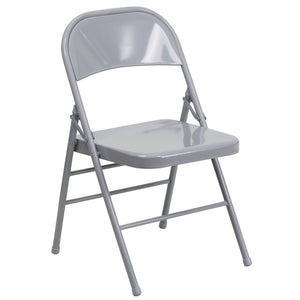 English Elm 2 Pack HERCULES Series Commercial-Grade Triple Braced Metal Folding Chairs for Events & Gatherings Gray 2-HF3-MC-309AS-GY-GG