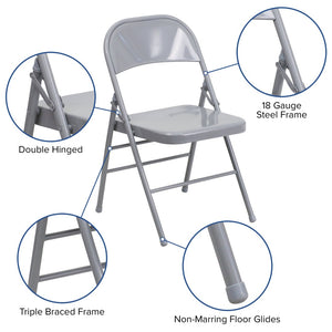 English Elm 2 Pack HERCULES Series Commercial-Grade Triple Braced Metal Folding Chairs for Events & Gatherings Gray 2-HF3-MC-309AS-GY-GG