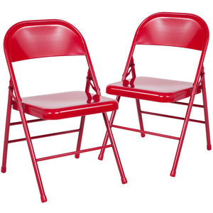 English Elm 2 Pack HERCULES Series Commercial-Grade Triple Braced Metal Folding Chairs for Events & Gatherings Red 2-HF3-MC-309AS-RED-GG