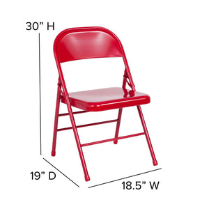 English Elm 2 Pack HERCULES Series Commercial-Grade Triple Braced Metal Folding Chairs for Events & Gatherings Red 2-HF3-MC-309AS-RED-GG