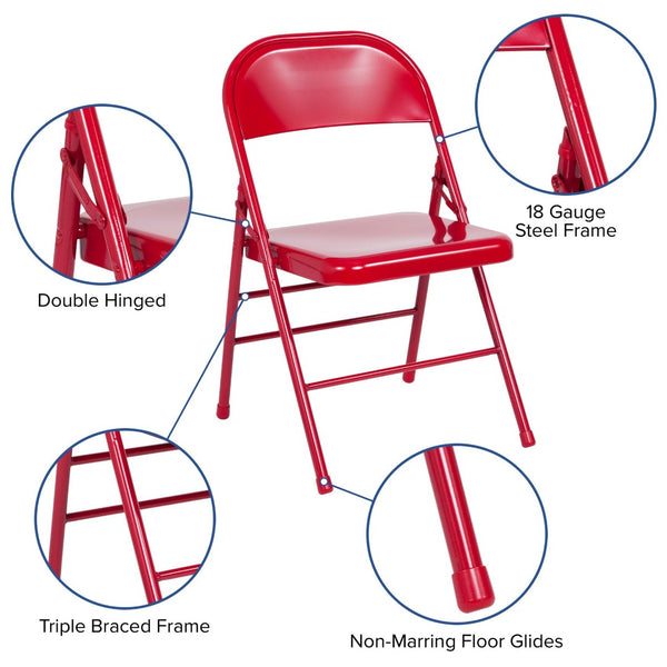 English Elm 2 Pack HERCULES Series Commercial-Grade Triple Braced Metal Folding Chairs for Events & Gatherings Red 2-HF3-MC-309AS-RED-GG