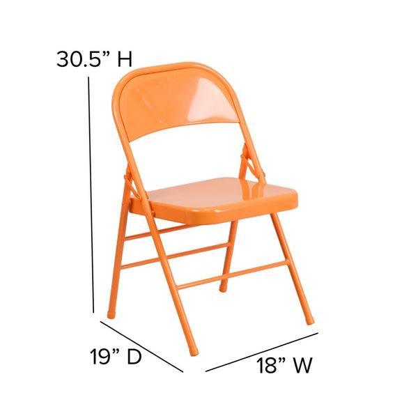 English Elm 2 Pack HERCULES COLORBURST Metal Folding Chairs - Durable, Lightweight, Modern Design for Events & Home Orange Marmalade 2-HF3-ORANGE-GG