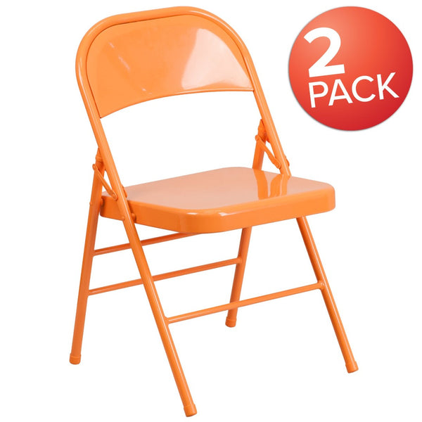 English Elm 2 Pack HERCULES COLORBURST Metal Folding Chairs - Durable, Lightweight, Modern Design for Events & Home Orange Marmalade 2-HF3-ORANGE-GG