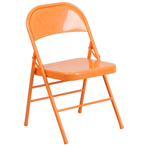 English Elm 2 Pack HERCULES COLORBURST Metal Folding Chairs - Durable, Lightweight, Modern Design for Events & Home Orange Marmalade 2-HF3-ORANGE-GG