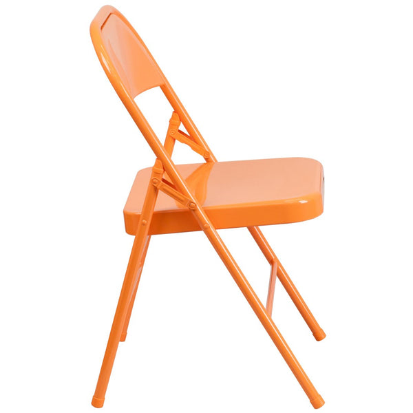 English Elm 2 Pack HERCULES COLORBURST Metal Folding Chairs - Durable, Lightweight, Modern Design for Events & Home Orange Marmalade 2-HF3-ORANGE-GG