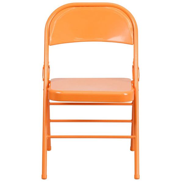 English Elm 2 Pack HERCULES COLORBURST Metal Folding Chairs - Durable, Lightweight, Modern Design for Events & Home Orange Marmalade 2-HF3-ORANGE-GG