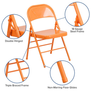 English Elm 2 Pack HERCULES COLORBURST Metal Folding Chairs - Durable, Lightweight, Modern Design for Events & Home Orange Marmalade 2-HF3-ORANGE-GG