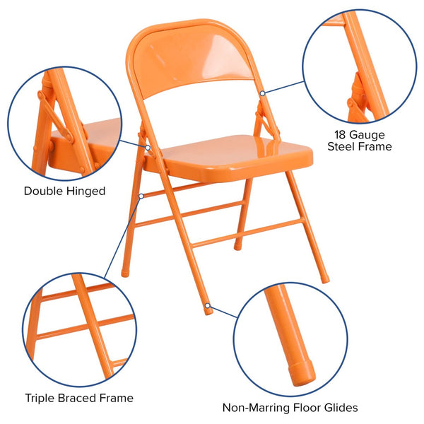 English Elm 2 Pack HERCULES COLORBURST Metal Folding Chairs - Durable, Lightweight, Modern Design for Events & Home Orange Marmalade 2-HF3-ORANGE-GG