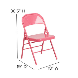 English Elm 2 Pack HERCULES COLORBURST Metal Folding Chairs - Durable, Lightweight, Modern Design for Events & Home Bubblegum Pink 2-HF3-PINK-GG