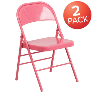 English Elm 2 Pack HERCULES COLORBURST Metal Folding Chairs - Durable, Lightweight, Modern Design for Events & Home Bubblegum Pink 2-HF3-PINK-GG