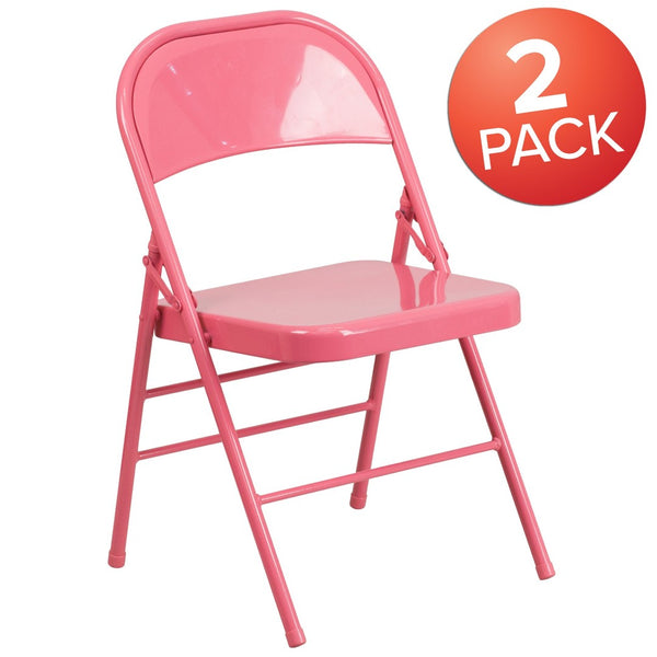 English Elm 2 Pack HERCULES COLORBURST Metal Folding Chairs - Durable, Lightweight, Modern Design for Events & Home Bubblegum Pink 2-HF3-PINK-GG