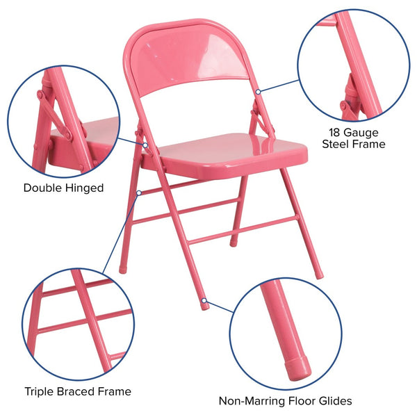 English Elm 2 Pack HERCULES COLORBURST Metal Folding Chairs - Durable, Lightweight, Modern Design for Events & Home Bubblegum Pink 2-HF3-PINK-GG