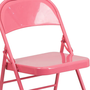 English Elm 2 Pack HERCULES COLORBURST Metal Folding Chairs - Durable, Lightweight, Modern Design for Events & Home Bubblegum Pink 2-HF3-PINK-GG