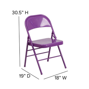 English Elm 2 Pack HERCULES COLORBURST Metal Folding Chairs - Durable, Lightweight, Modern Design for Events & Home Impulsive Purple 2-HF3-PUR-GG