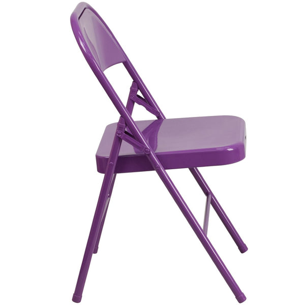 English Elm 2 Pack HERCULES COLORBURST Metal Folding Chairs - Durable, Lightweight, Modern Design for Events & Home Impulsive Purple 2-HF3-PUR-GG