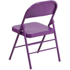 English Elm 2 Pack HERCULES COLORBURST Metal Folding Chairs - Durable, Lightweight, Modern Design for Events & Home Impulsive Purple 2-HF3-PUR-GG