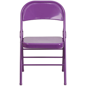 English Elm 2 Pack HERCULES COLORBURST Metal Folding Chairs - Durable, Lightweight, Modern Design for Events & Home Impulsive Purple 2-HF3-PUR-GG