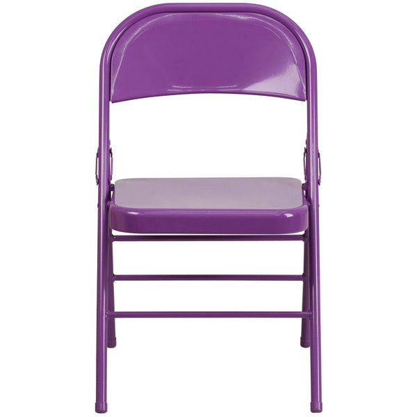 English Elm 2 Pack HERCULES COLORBURST Metal Folding Chairs - Durable, Lightweight, Modern Design for Events & Home Impulsive Purple 2-HF3-PUR-GG