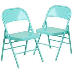 English Elm 2 Pack HERCULES COLORBURST Metal Folding Chairs - Durable, Lightweight, Modern Design for Events & Home Tantalizing Teal 2-HF3-TEAL-GG