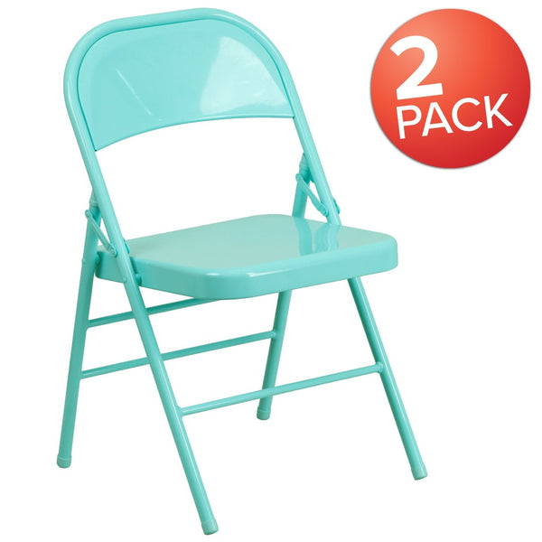 English Elm 2 Pack HERCULES COLORBURST Metal Folding Chairs - Durable, Lightweight, Modern Design for Events & Home Tantalizing Teal 2-HF3-TEAL-GG