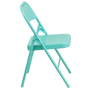 English Elm 2 Pack HERCULES COLORBURST Metal Folding Chairs - Durable, Lightweight, Modern Design for Events & Home Tantalizing Teal 2-HF3-TEAL-GG