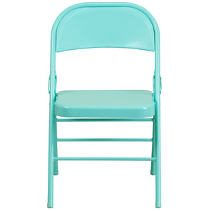 English Elm 2 Pack HERCULES COLORBURST Metal Folding Chairs - Durable, Lightweight, Modern Design for Events & Home Tantalizing Teal 2-HF3-TEAL-GG