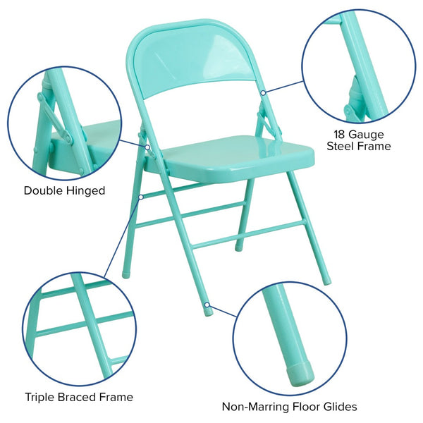 English Elm 2 Pack HERCULES COLORBURST Metal Folding Chairs - Durable, Lightweight, Modern Design for Events & Home Tantalizing Teal 2-HF3-TEAL-GG