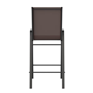 English Elm 2 Pack Brazos Series Outdoor Barstools with Comfort Sling Upholstery and Durable Metal Frame Brown 2-JJ-092H-B-GG