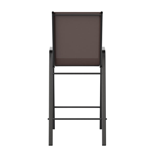 English Elm 2 Pack Brazos Series Outdoor Barstools with Comfort Sling Upholstery and Durable Metal Frame Brown 2-JJ-092H-B-GG