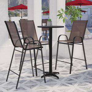 English Elm 2 Pack Brazos Series Outdoor Barstools with Comfort Sling Upholstery and Durable Metal Frame Brown 2-JJ-092H-B-GG