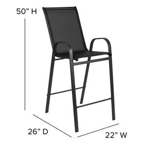 English Elm 2 Pack Brazos Series Outdoor Barstools with Comfort Sling Upholstery and Durable Metal Frame Black 2-JJ-092H-GG