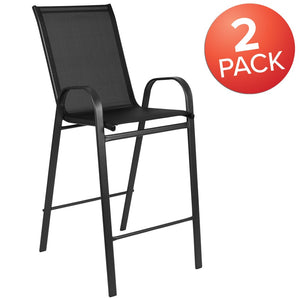 English Elm 2 Pack Brazos Series Outdoor Barstools with Comfort Sling Upholstery and Durable Metal Frame Black 2-JJ-092H-GG