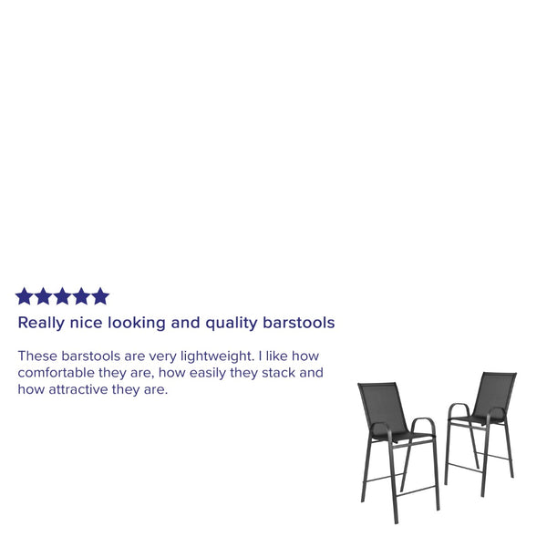 English Elm 2 Pack Brazos Series Outdoor Barstools with Comfort Sling Upholstery and Durable Metal Frame Black 2-JJ-092H-GG