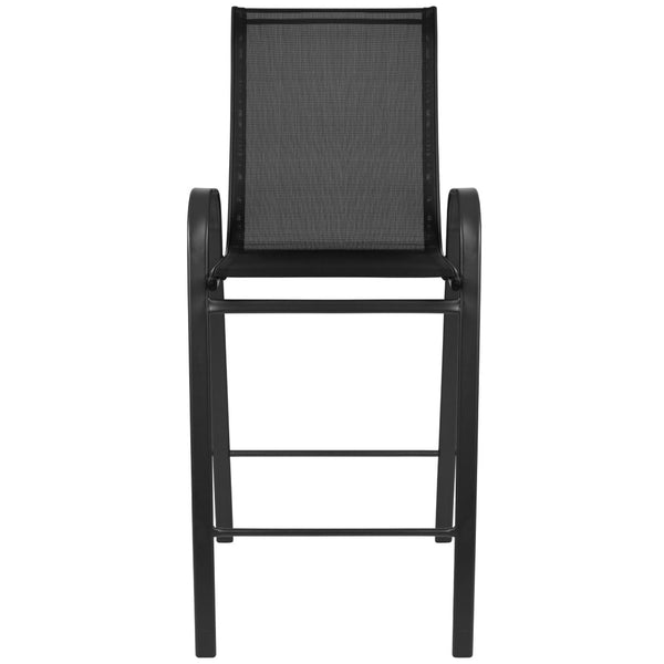 English Elm 2 Pack Brazos Series Outdoor Barstools with Comfort Sling Upholstery and Durable Metal Frame Black 2-JJ-092H-GG