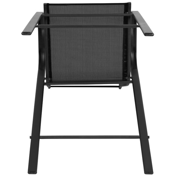 English Elm 2 Pack Brazos Series Outdoor Barstools with Comfort Sling Upholstery and Durable Metal Frame Black 2-JJ-092H-GG