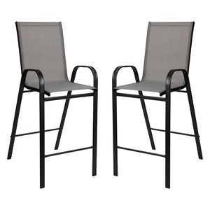 English Elm 2 Pack Brazos Series Outdoor Barstools with Comfort Sling Upholstery and Durable Metal Frame Gray 2-JJ-092H-GR-GG