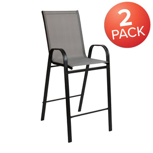 English Elm 2 Pack Brazos Series Outdoor Barstools with Comfort Sling Upholstery and Durable Metal Frame Gray 2-JJ-092H-GR-GG