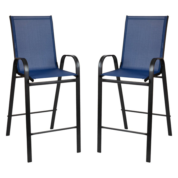 English Elm 2 Pack Brazos Series Outdoor Barstools with Comfort Sling Upholstery and Durable Metal Frame Navy 2-JJ-092H-NV-GG