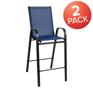 English Elm 2 Pack Brazos Series Outdoor Barstools with Comfort Sling Upholstery and Durable Metal Frame Navy 2-JJ-092H-NV-GG