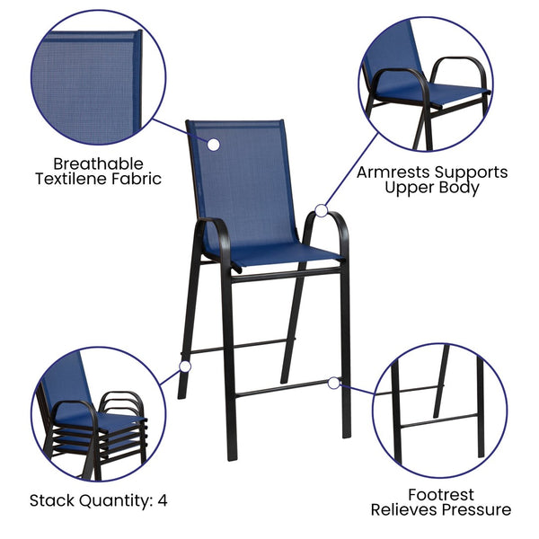 English Elm 2 Pack Brazos Series Outdoor Barstools with Comfort Sling Upholstery and Durable Metal Frame Navy 2-JJ-092H-NV-GG