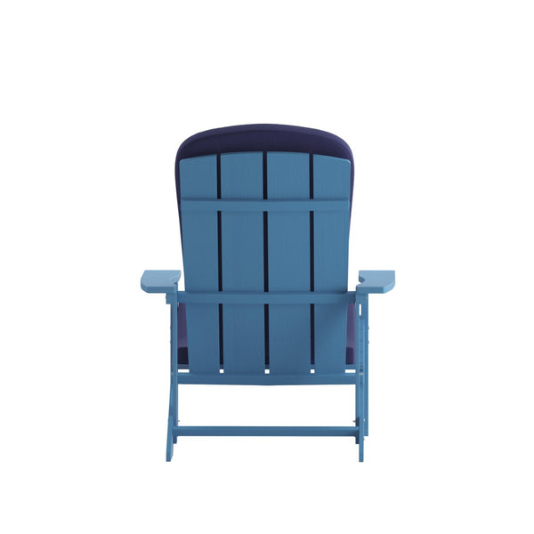 English Elm Charlestown Set of 2 All-Weather Adirondack Chairs with Cushions for Stylish Outdoor Relaxation Blue Cushions/Blue Frame 2-JJ-C14501-CSNBL-BLU-GG