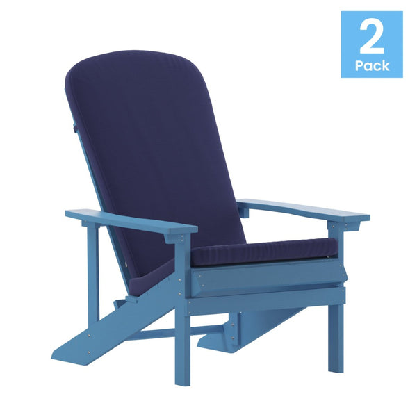 English Elm Charlestown Set of 2 All-Weather Adirondack Chairs with Cushions for Stylish Outdoor Relaxation Blue Cushions/Blue Frame 2-JJ-C14501-CSNBL-BLU-GG