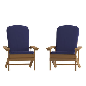 English Elm Charlestown Set of 2 All-Weather Adirondack Chairs with Cushions for Stylish Outdoor Relaxation Blue Cushions/Teak Frame 2-JJ-C14501-CSNBL-TEAK-GG